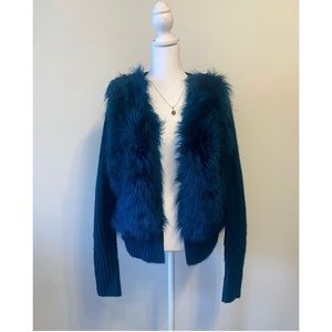 y2k Whimsygoth Fuzzy Fur Knit Cardigan. Size Medium